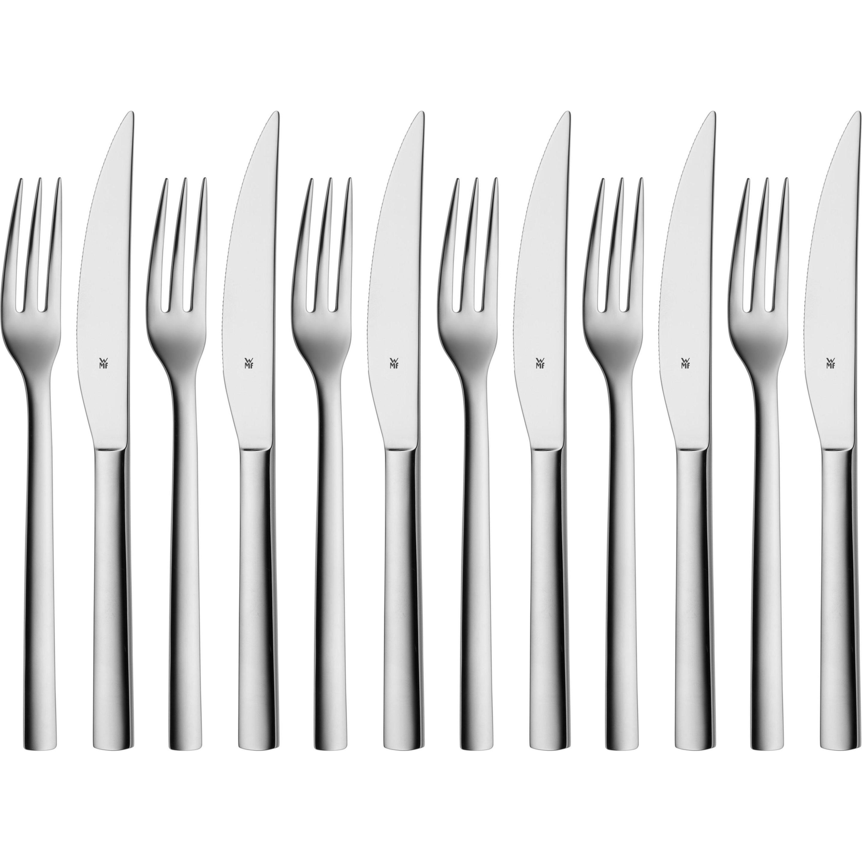 WMF Steakbesteck Set Steakmesser 6 Personen Nuova 12tlg Spezialklingenstahl Edelstahl (12 Stk., Besteck Set) (12.9143.6046)