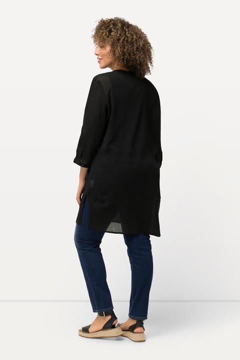 Produktbild Ulla Popken Longbluse, Krepp, Stehkragen, V-Ausschnitt, 3/4-Arm (46, 48)