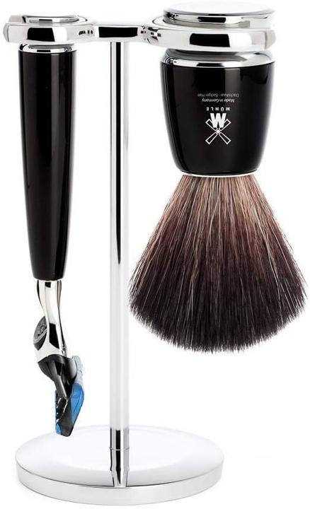 Image du produit Mühle Set de rasage, 3 pièces, blaireau avec Black Fibre, rasoir 5 lames, compatible