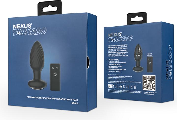 Actual product image Nexus Tornado Remote Control Rotating Butt Plug Black