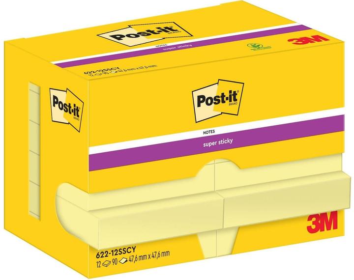 Actual product image Post-it Super Sticky Sticky Notes extra strong 62212SY yellow 12 pads (47.60 x 47.60 mm)