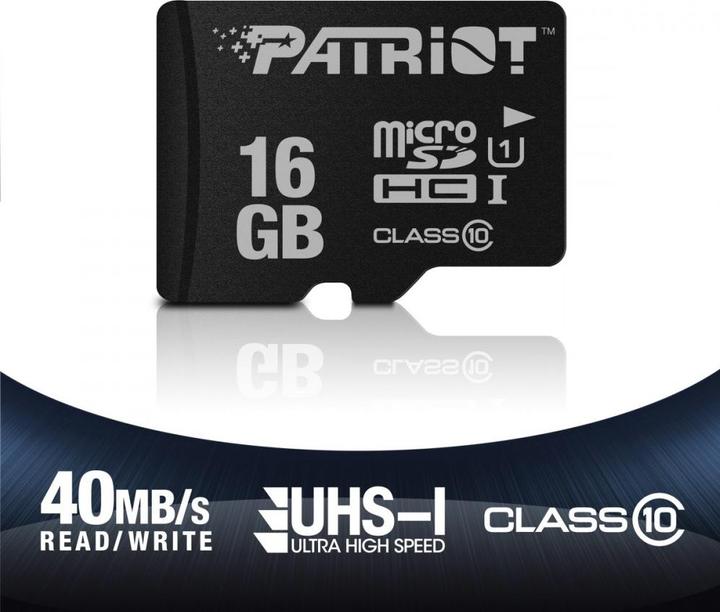 Image du produit Patriot PSF16GMDC10 Carte mémoire MicroSDHC UHS-I Class 10 (16 Go, microSDHC, U1, UHS-I)
