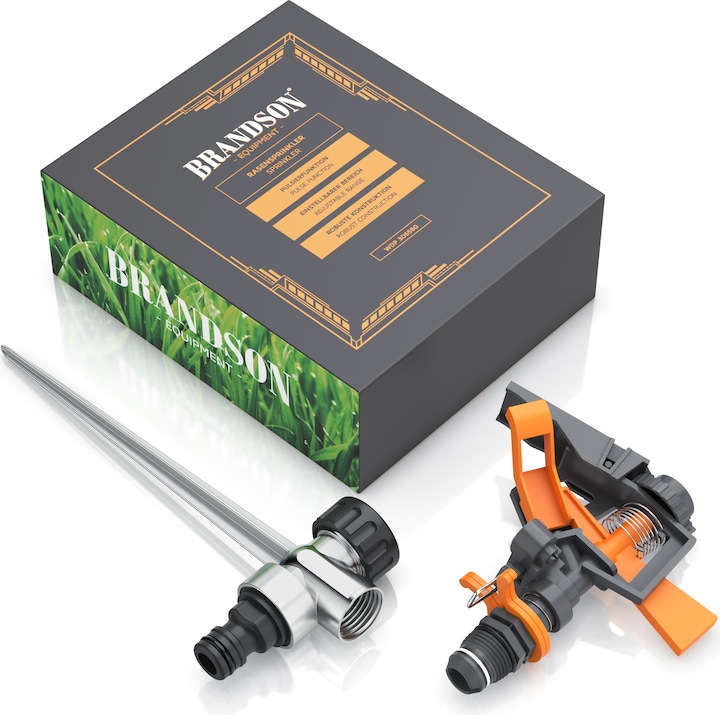 Immagine prodotto Brandson Irrigatore circolare, irrigatore a intervalli, irrigatore a impulsi a 360°, irrigatore per prato (Irrigatori ad impulso, circolari e a settori)