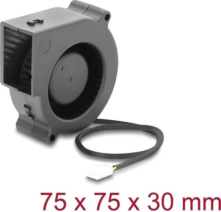 Produktbild Delock Radiallüfter / Lüftergebläse 12 V DC 75 x 75 x 30 mm mit 3-Pin Lüfteranschluss, schwarz (75 mm)