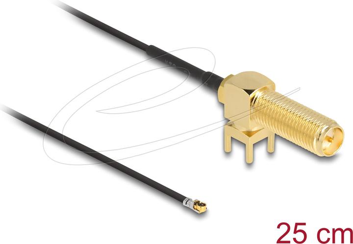 Produktbild Delock Antennenkabel RP-SMA 90° PCB Buchse zum Einbau zu I-PEX Inc., MHF® 4L Stecker 1.13 25 cm Gewindelän (3.20 dB, Antennenkabel)