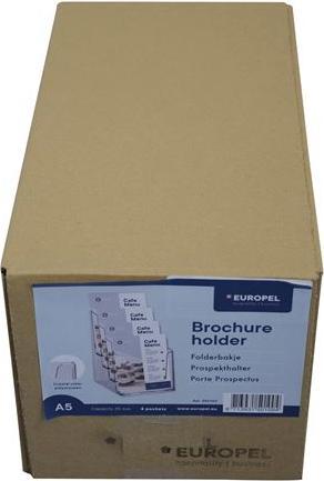 Produktbild Europel Tisch-Prospekthalter, A5 hoch, 4 Fächer, glasklar für Format DIN A5, aus Polystyrol, Fachtiefe: 25 (A5)
