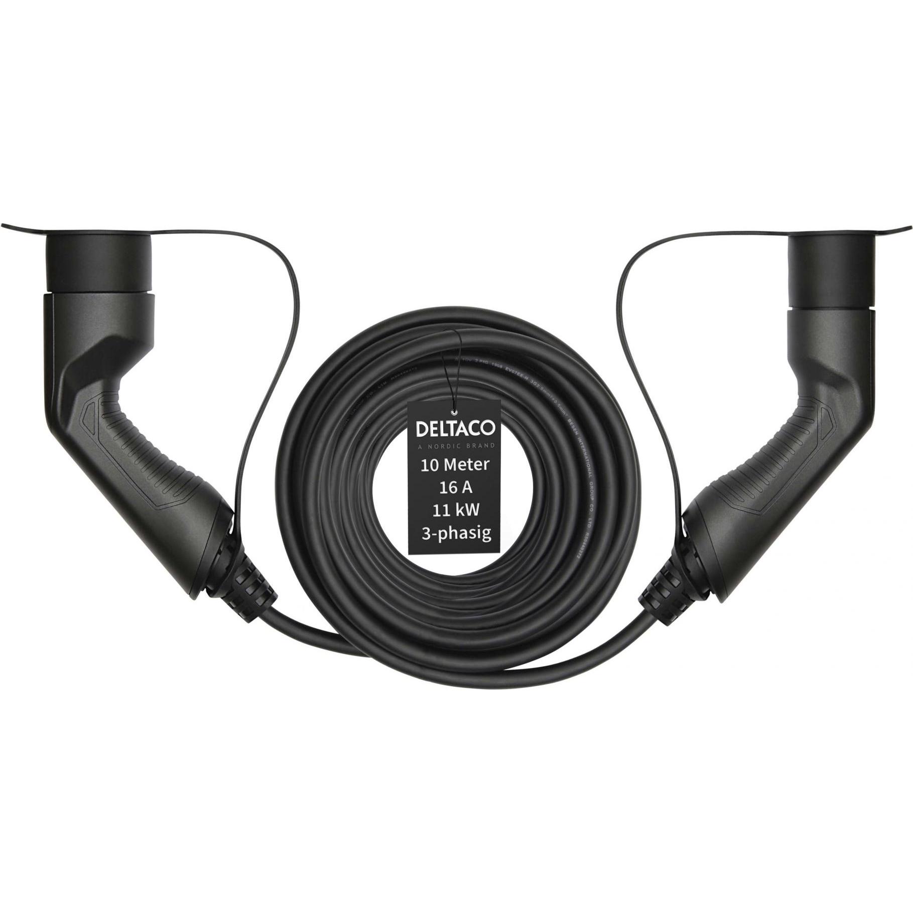 Deltaco, Elektroauto Ladekabel, EV-Ladekabel, E-Auto & Hybrid, Typ2 auf Typ2, 16 A, 11 kW, 3-phasig (Typ 2, 11 kW, 16 A,...