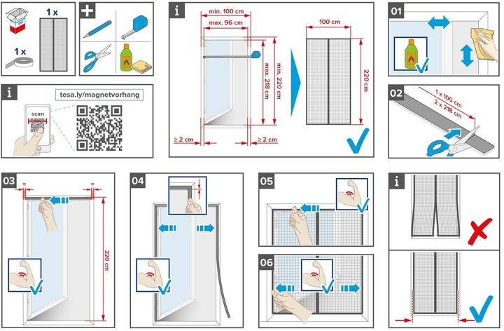 Actual product image tesa Insect screen magnetic curtain for balcony and patio doors, self-closing, mounting without drilling (100 x 220 cm)