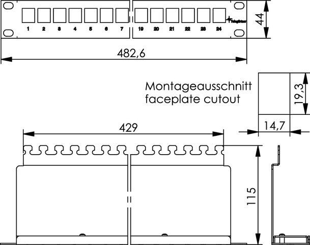 Actual product image Telegärtner 19 module rack 1 U black incl. 24xAMJ K Cat.6A T568B and KAF