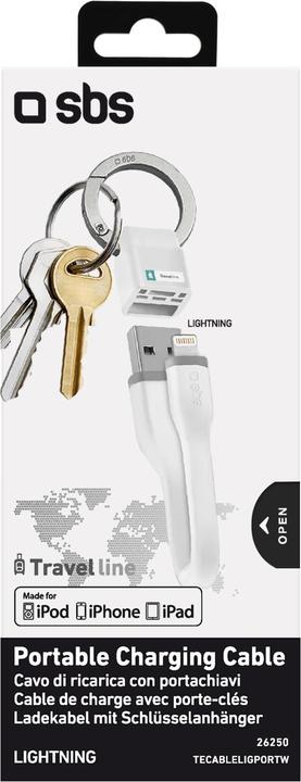 Produktbild SBS Netz und Ladekabel USB - Lightning mit Schlüsselanhänger (0.12 m, USB 2.0)