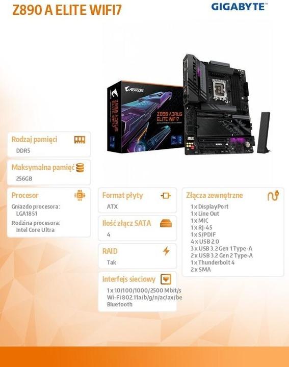 Actual product image Gigabyte Z890 AOURS ELITE WIFI7 (LGA 1851, Intel Z890, ATX)