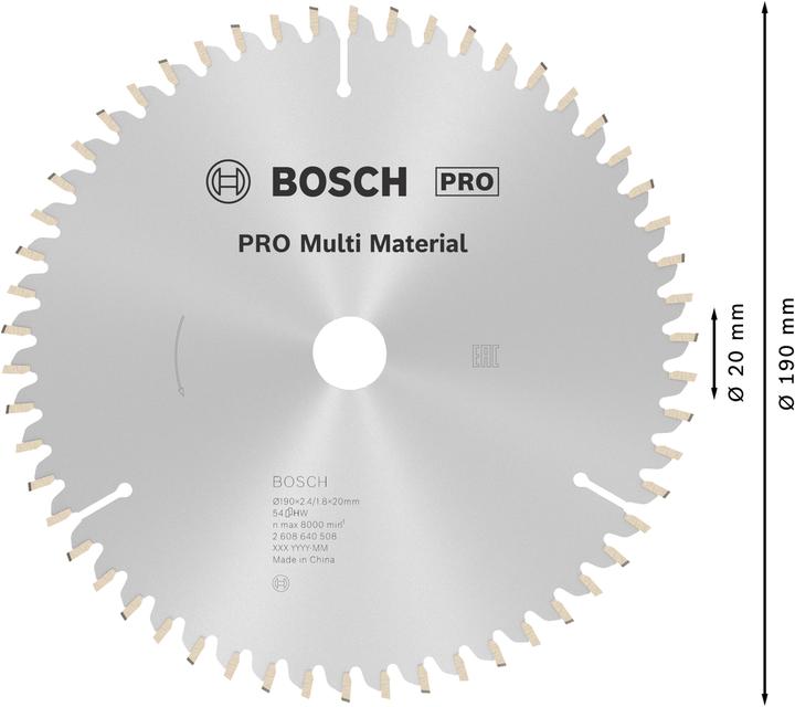Immagine prodotto Bosch Professional Zubehör Lama circolare PRO Multi Material, 190 x 2,4 x 20 mm