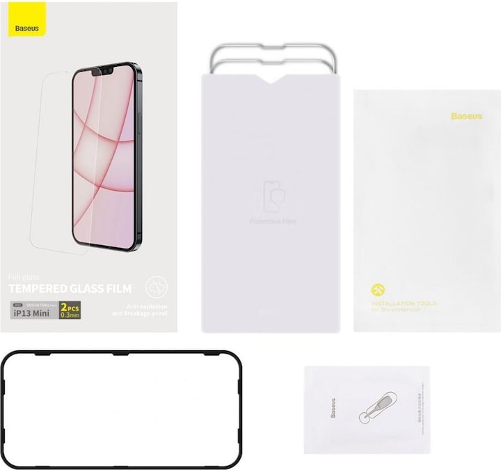 Actual product image Baseus 0.3mm Full-glass Tempered Glass Film For iP 5.4inch 2021(2pcs/pack+Pasting Artifact) Trans... (2 Piece, Apple iPhone 13 mini)