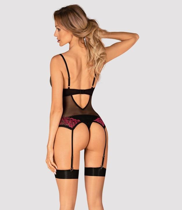 Produktbild Obsessive Rosenty Strumpfhalter Korsett Schwarz/Lila (M, L)