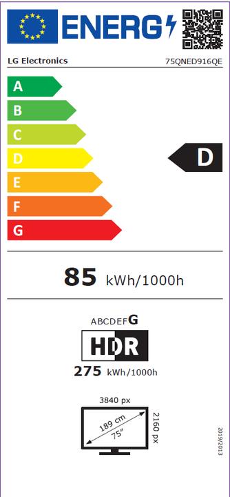 Energy Label LG 75QNED916QE (75", Mini-LED, 4K, 2023)