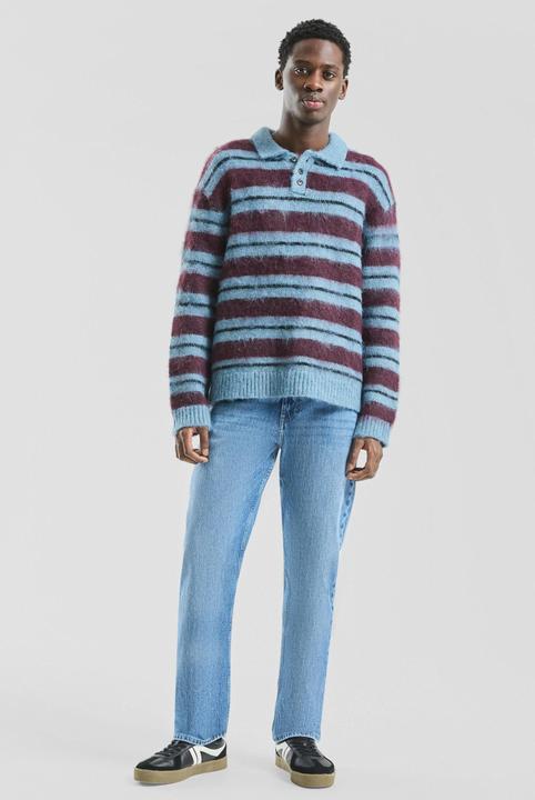 Produktbild s.Oliver Strickpullover Gestreifter Strickpullover mit Polokragen und Flauschgarn (M)