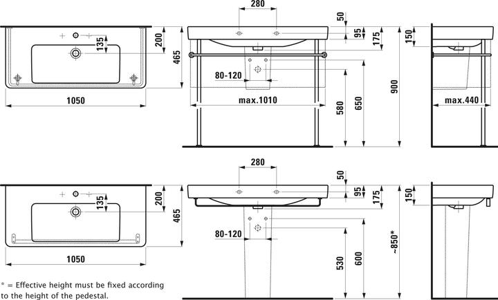 Produktbild Laufen PRO S Waschtisch, ohne Hahnloch, mit Überlauf, 1050x460mm, H813966 (460 mm, 1050 mm)