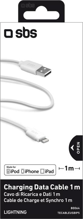 Image du produit SBS Câble de données USB 2.0 - Apple Lightning (1 m, USB 2.0)