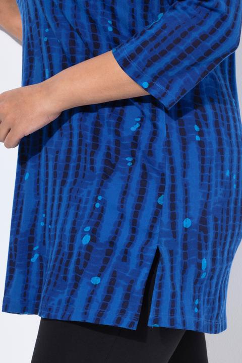Produktbild Ulla Popken Longshirt, Batikmuster, A-Linie, V-Ausschnitt, 3/4-Arm (56)