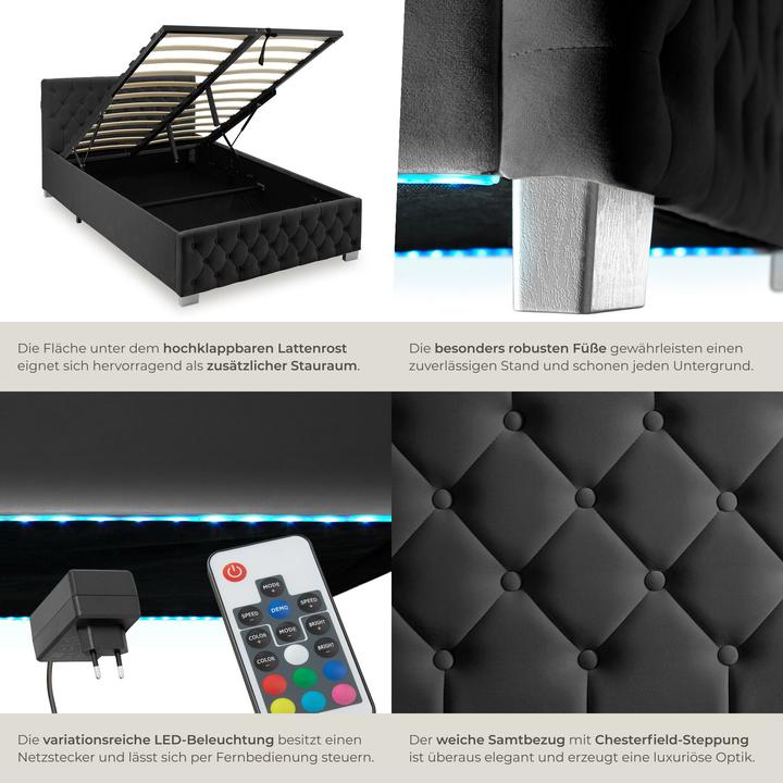 Actual product image tectake Ottoman Bed with LED strips & storage (120 x 200 cm)