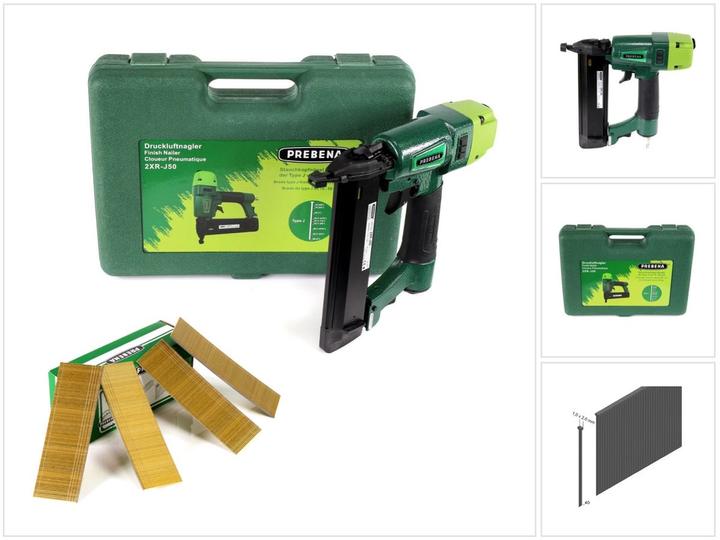 Actual product image Prebena 2XR-J50 pneumatic nailer in transport case + upsetting head nails Brads 40 mm 5000 pieces