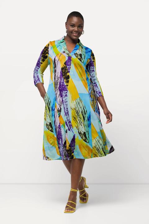 Immagine prodotto Ulla Popken Abito in tessuto fluente con collo da camicia, scollo a V e maniche a 3/4 (60)