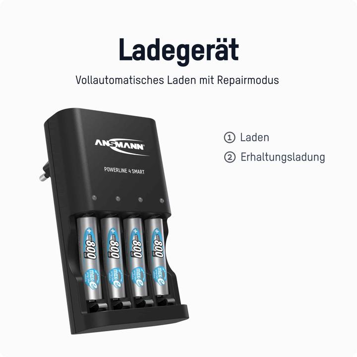 Productafbeelding Ansmann Batterijlader Powerline NiMH/NiCD Mignon AA/Micro AAA (1 Pcs., Oplaadbare batterijen + lader)