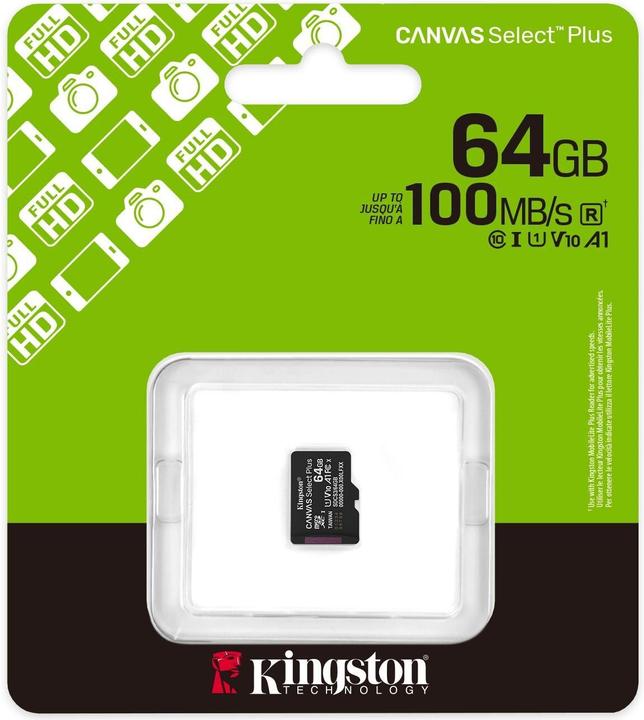 Actual product image Kingston Canvas Select Plus micSDXC 64GB Gen3 (64 GB, microSDXC, U1, UHS-I)