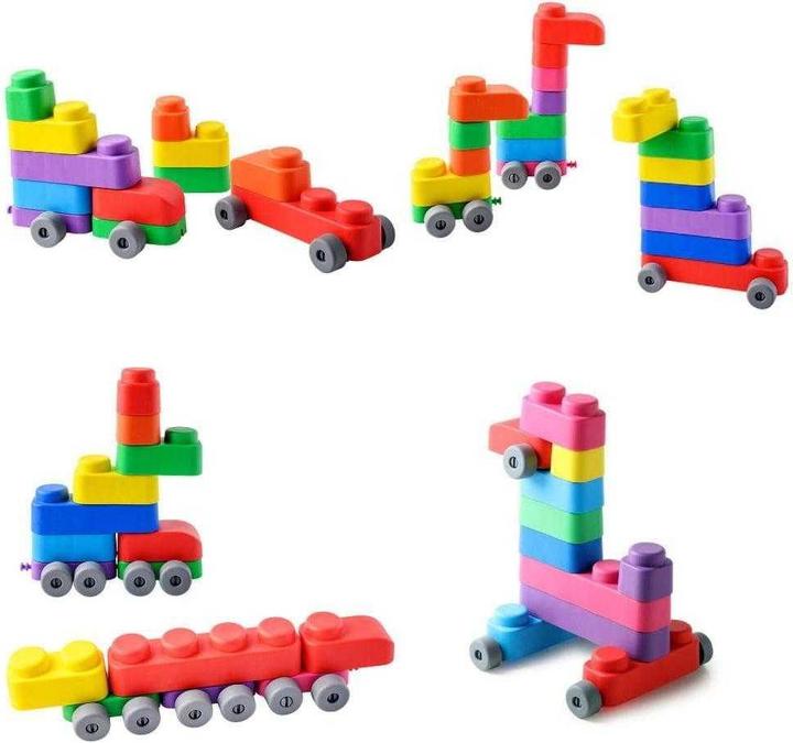 Actual product image Montessori Toys, educational toys, soft blocks and wheels - 21 blocks and 16 wheels