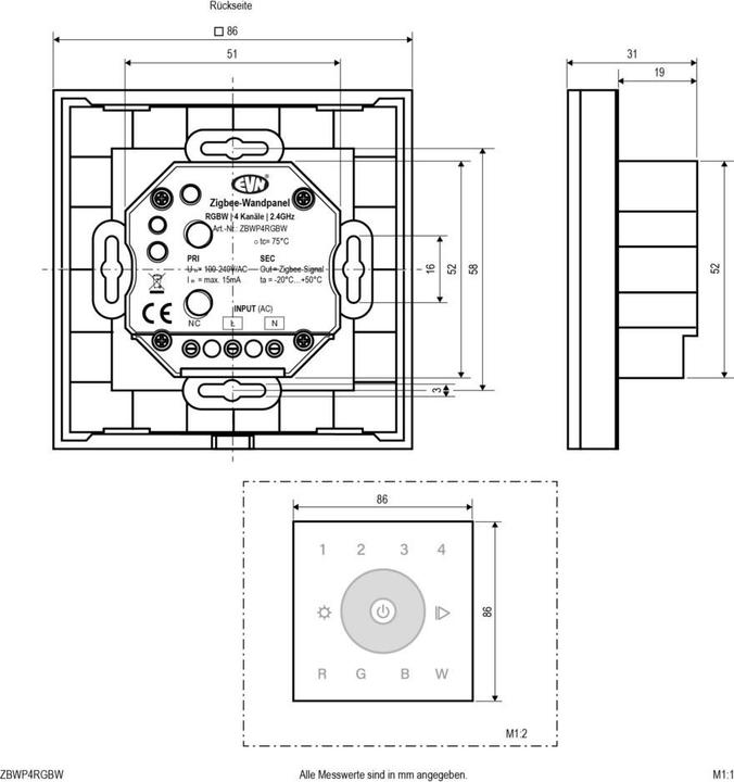 Produktbild EVN ZBWP4RGBW Zigbee Wandpanel RGB+W (IP20)