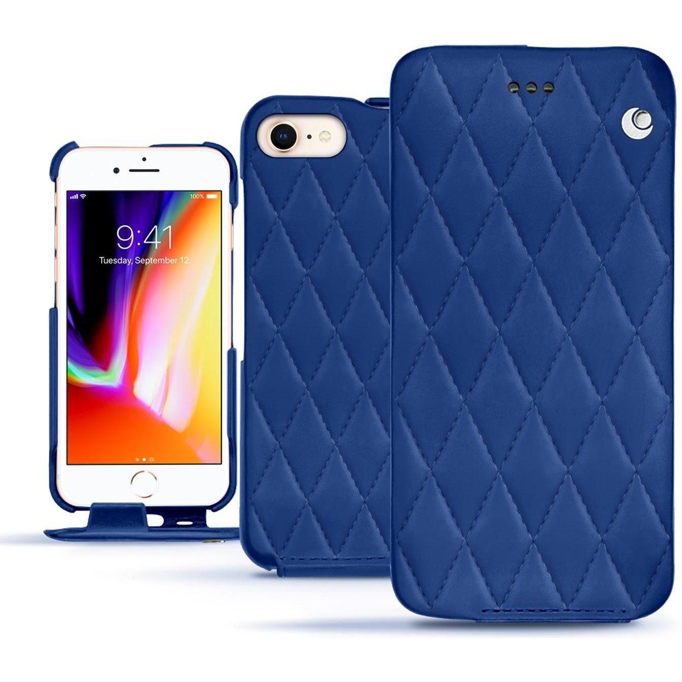 Noreve Lederschutzhülle vertikal (Apple iPhone 8), Smartphone Hülle, Blau