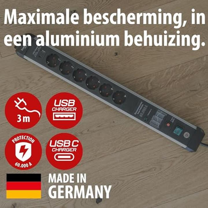 Produktbild Brennenstuhl 1391010620 Steckdosenleiste mit Schalter Silber-Schwarz Schutzkontakt 1 St. (6 x, CEE 7/3, 3 m)