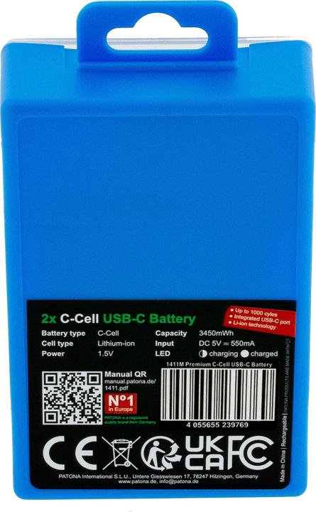 Image du produit Patona Batterie Premium 2x LR14 USB-C (2 pcs, R14, 2300 mAh)