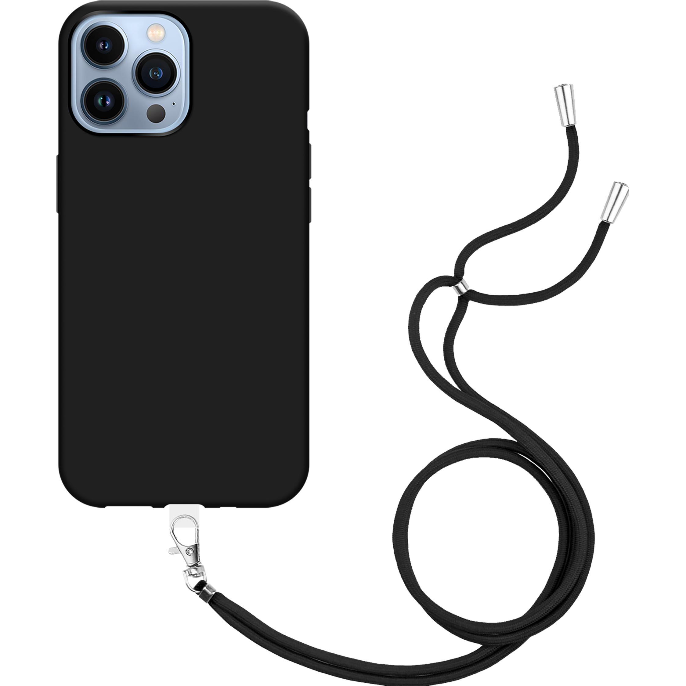 Thumbnail - Cazy Handykette Hülle Kompatibel mit iPhone 14 Pro Max - Silikon Handyhülle mit Band Necklace Hülle -, Handykette, Schwa...