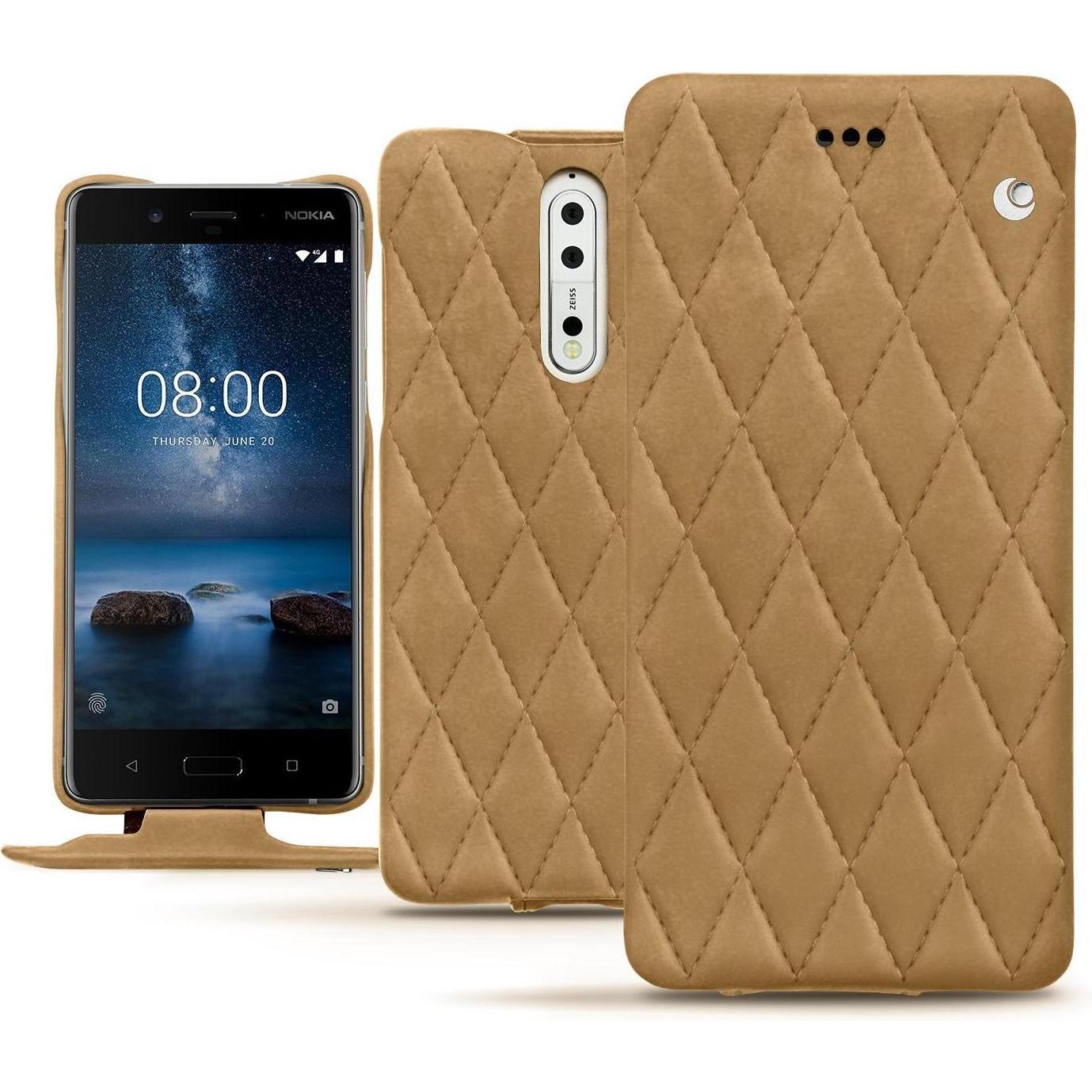 Noreve Lederschutzhülle vertikal (Nokia 8), Smartphone Hülle, Braun