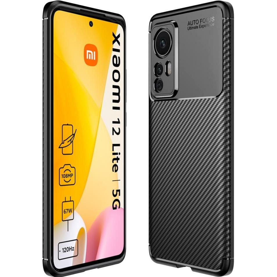 Screenguard Xiaomi 12 Lite Hülle Carbon Design TPU Case (Xiaomi 12 Lite), Smartphone Hülle, Schwarz