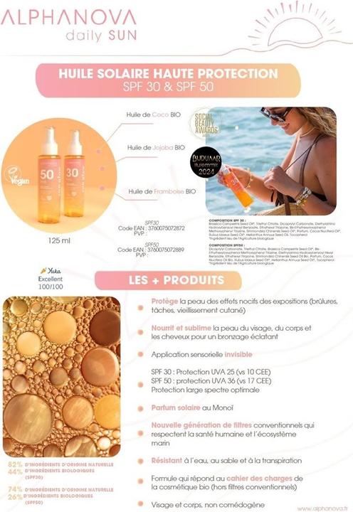 Immagine prodotto Alphanova Bagliore del sole (Olio abbronzatura, SPF 50, 50 ml)