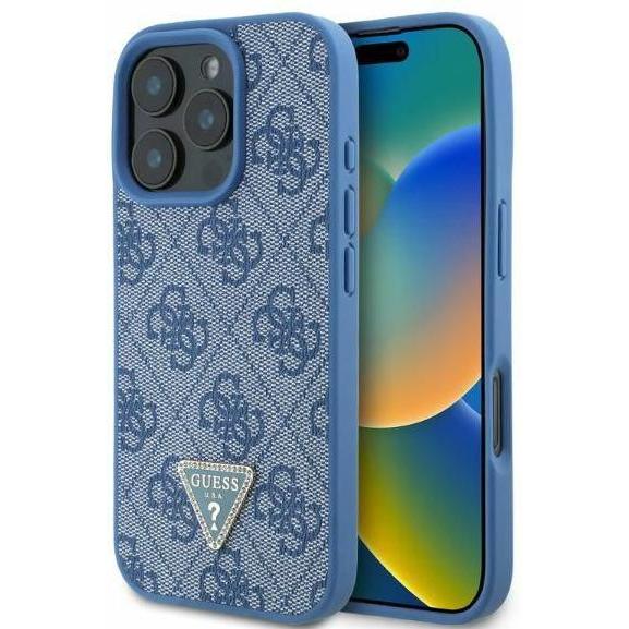 Guess GUHCP16LP4TDPB iPhone 16 Pro 6.3" niebieski/blue hardcase Leather 4G Triangle Strass MagSafe (Apple iPhone 16 Pro)...