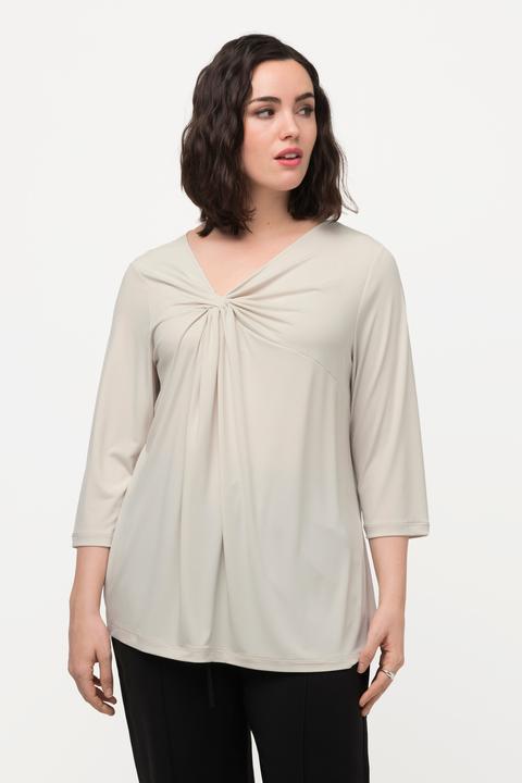 Actual product image Ulla Popken Knot Front 3/4 Sleeve V-Neck Tee (46, 48)