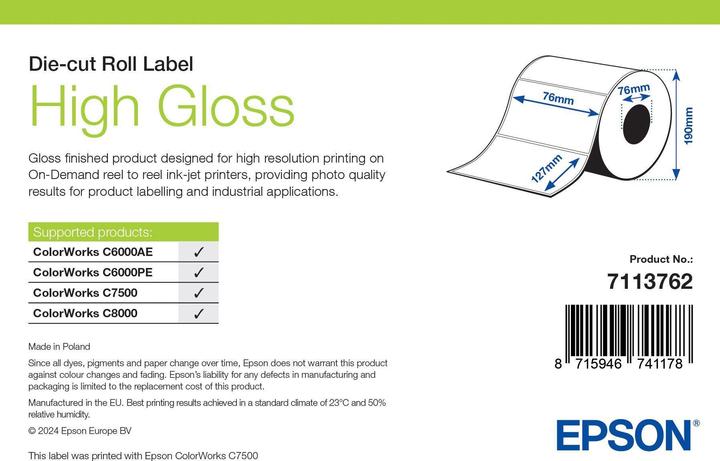 Actual product image Epson High Gloss Label Die-Cut Roll (7.60 cm)