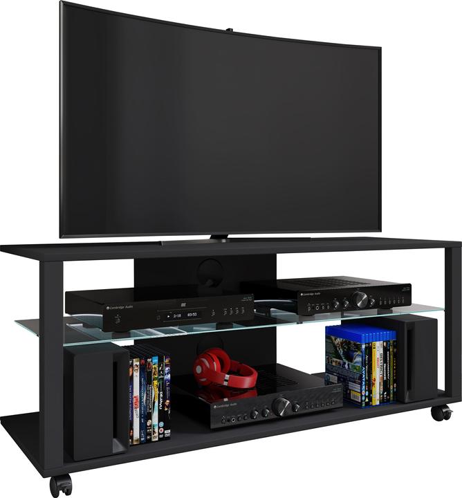Produktbild VCM Holz TV Lowboard Rollen Fernsehschrank mobil Rack Konsole Möbel Fernsehtisch Fernseh Phono Glas (115 x 41 x 45 cm)