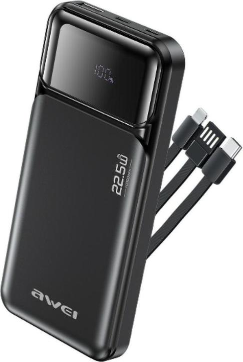 Awei Powerbank PA-91 10000mAh 22,5W PD 2xUSB-C + cable black (10000 mAh, 22.50 W)