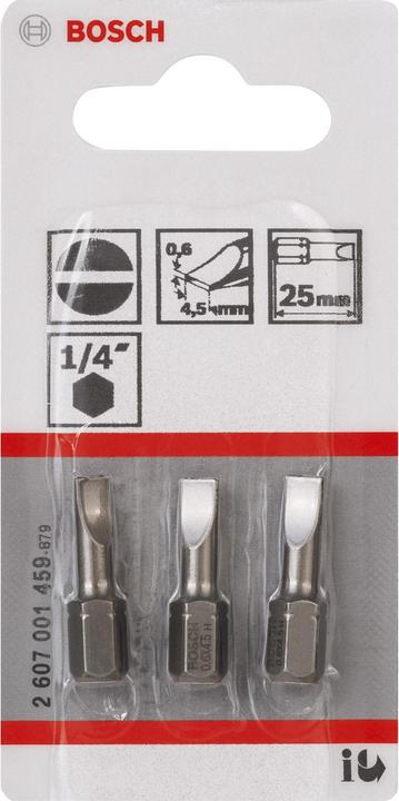 Produktbild Bosch Professional Zubehör Schrauberbit Extra-Hart S 0,6 x 4,5, 25 mm, 3er-Pack (Schraubschlitz, Sechskant (hexagonal))