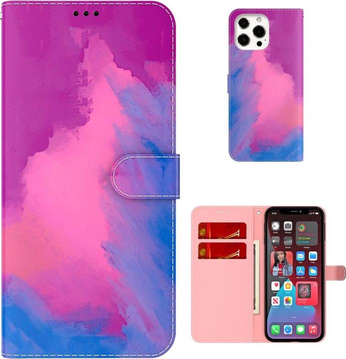Actual product image Art iPhone 13 Pro book case Case with card slot Pink Purple (Apple iPhone 13 Pro)