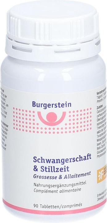 Valeurs nutritives et ingrédients Burgerstein Grossesse et allaitement (90 comprimés) (1 pièce(s), Cachets, 166 g)