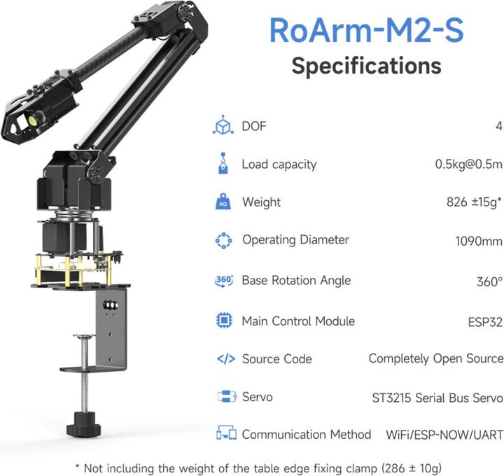 Actual product image WaveShare ESP32 4-DOF robot arm kit RoArm-M2-S with high-torque serial bus servos