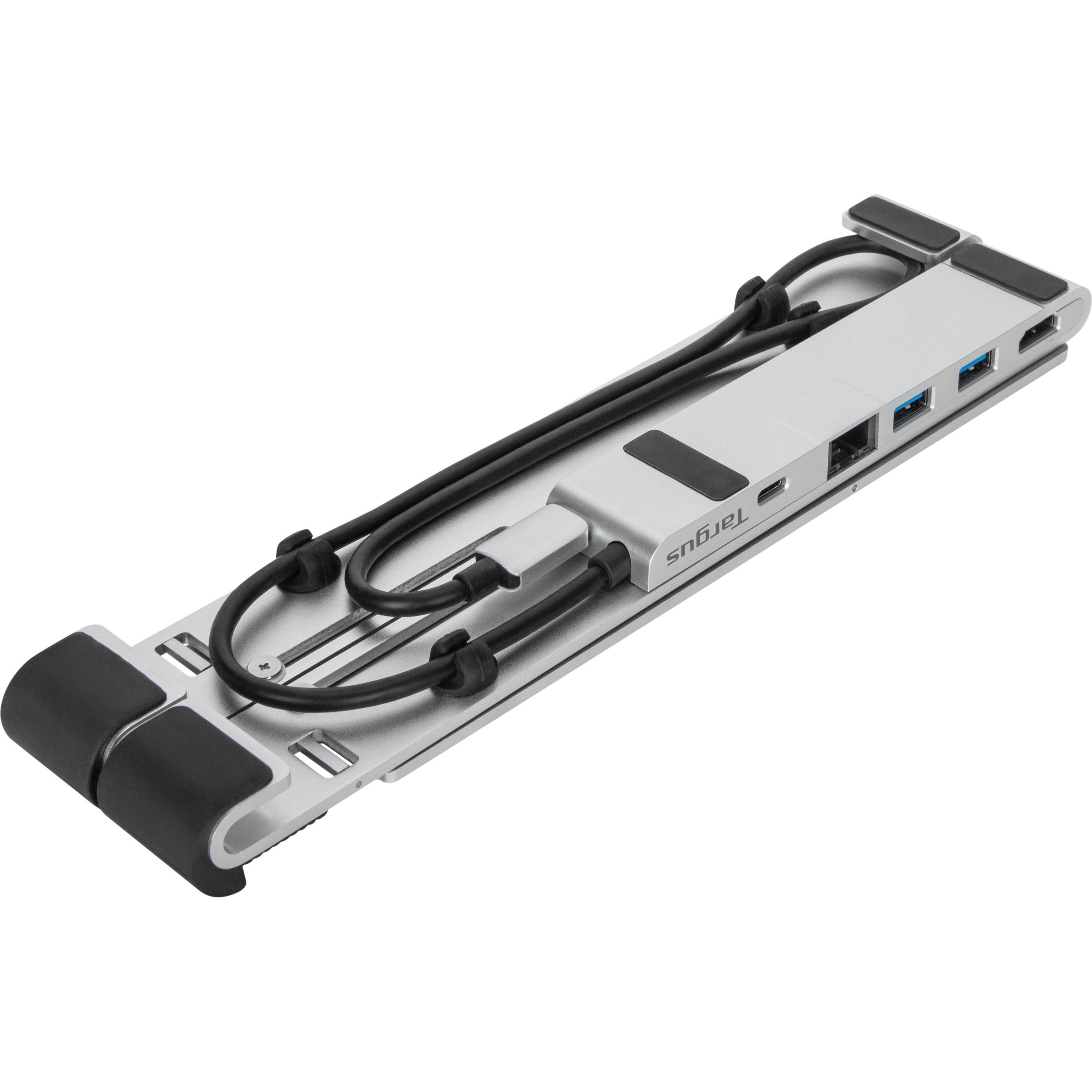 Thumbnail - Targus Tragbarer Ständer Mit Integriertem Dock (Usb-C) (USB-C, 4 Ports), Dockingstation + USB Hub, Silber