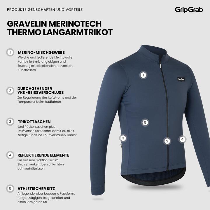 Produktbild GripGrab Classic Merino Blend Long Sleeve Jersey (XL)