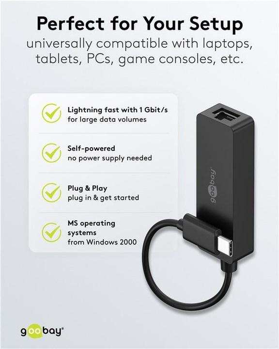 Actual product image Goobay USB-C-Ethernet-Adapter, schwarz (USB-C)
