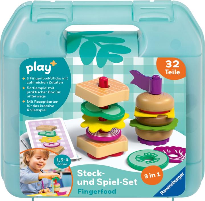 Actual product image Ravensburger Play+ pegging and play set: finger food - pegging game, pretend play set, toy from (German, Slovak, Estonian, Turkish, Polish, Japanese, Russian, Finnish, Bulgarian, Lithuanian, French, Greek, Norwegian, Icelandic, Spanish, Czech, Portuguese, English, Dutch, Romanian, Italian, Danish, Swedish)
